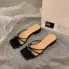 Square Toe Low Heel Slide Sandals