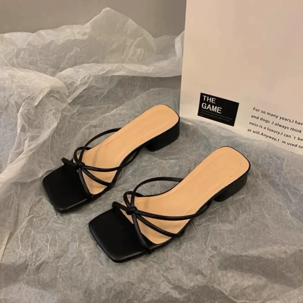 Square Toe Low Heel Slide Sandals