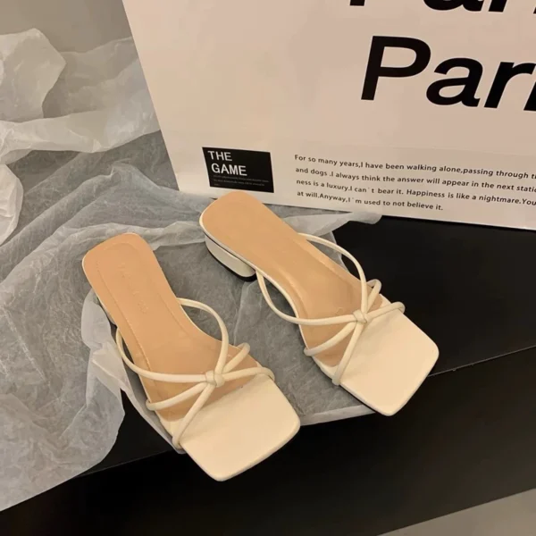 Square Toe Low Heel Slide Sandals