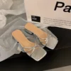 Square Toe Low Heel Slide Sandals