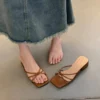 Square Toe Low Heel Slide Sandals
