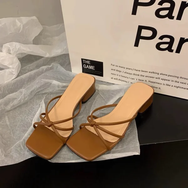 Square Toe Low Heel Slide Sandals