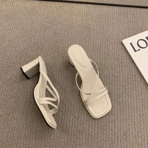 Square Toe Strappy Block Heel Slide Sandals