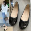 Glossy Bow Ballet Flats