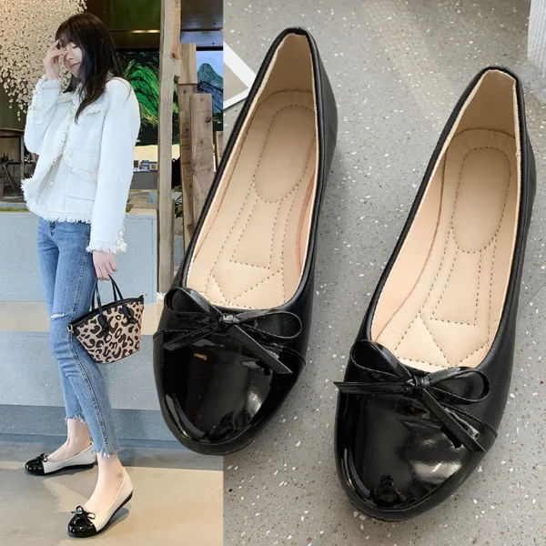 Glossy Bow Ballet Flats