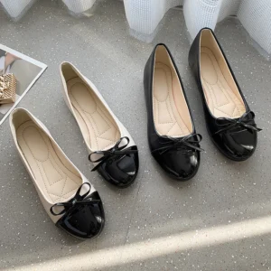 Glossy Bow Ballet Flats