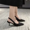 Tweed Pointed Toe Slingback Heels