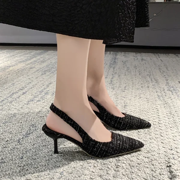 Tweed Pointed Toe Slingback Heels