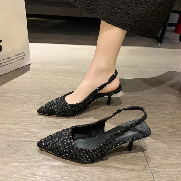 Tweed Pointed Toe Slingback Heels