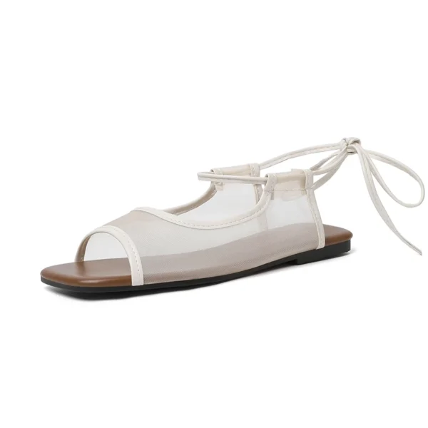 Mesh Lace Up Flat Sandals