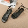 Mesh Lace Up Flat Sandals