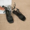 Mesh Lace Up Flat Sandals