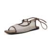 Mesh Lace Up Flat Sandals