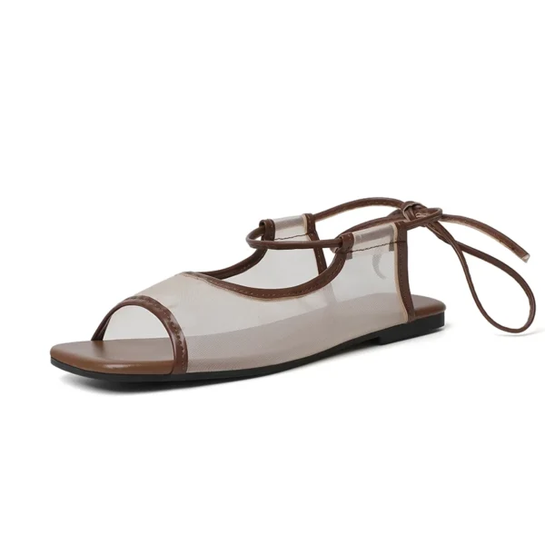Mesh Lace Up Flat Sandals