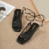 Mesh Lace Up Flat Sandals