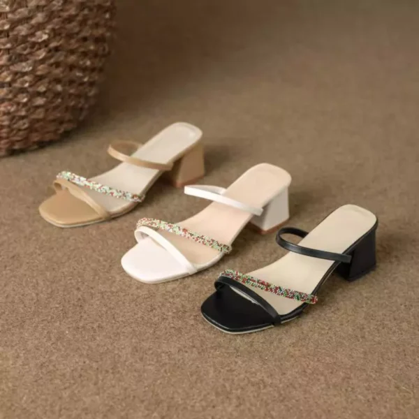 Rhinestone Strap Block Heel Sandals