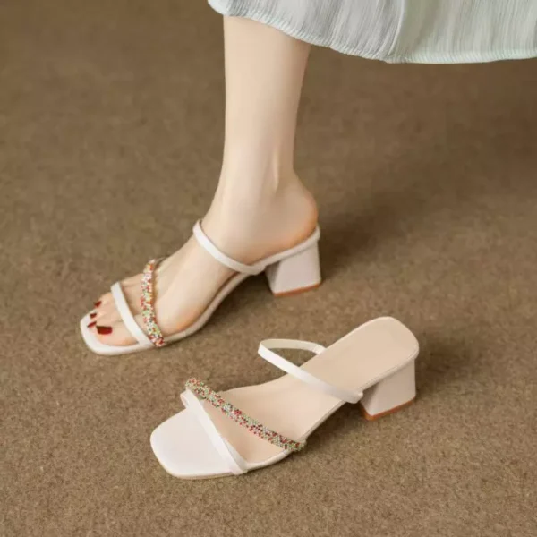 Rhinestone Strap Block Heel Sandals