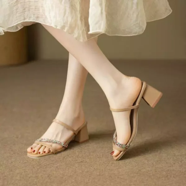 Rhinestone Strap Block Heel Sandals