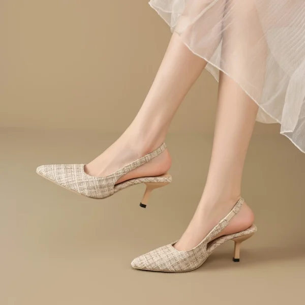 Tweed Pointed Toe Slingback Heels