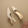 Tweed Pointed Toe Slingback Heels