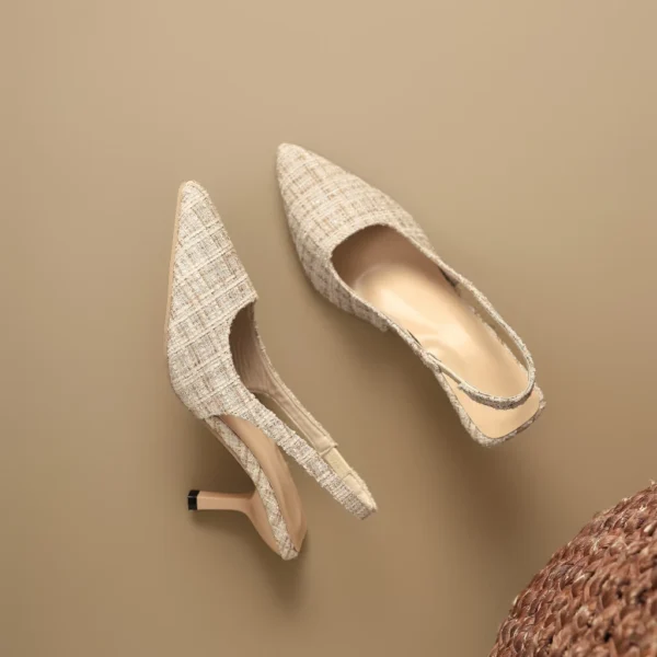 Tweed Pointed Toe Slingback Heels