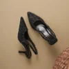 Tweed Pointed Toe Slingback Heels