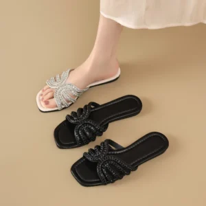 Rhinestone Flat Slide Sandals