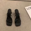 fb5c7c88a4e0643b6d6983f9f40dd2d2 Square Toe Strappy Block Heel Slide Sandals