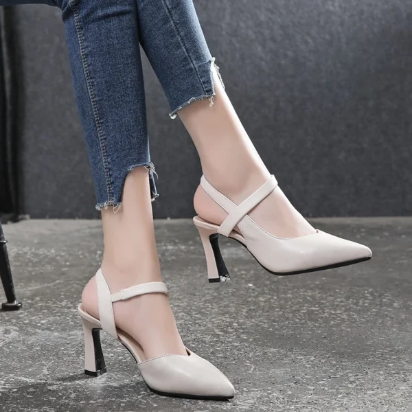 Cross Strap Pointed Toe Slingback Heels