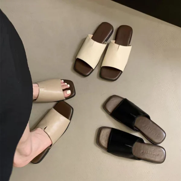 Minimalist Square Toe Slide Sandals