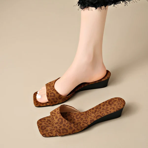 Suede Low Wedge Slide Sandals