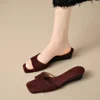 Suede Low Wedge Slide Sandals