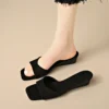 Suede Low Wedge Slide Sandals