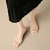 Suede Low Wedge Slide Sandals