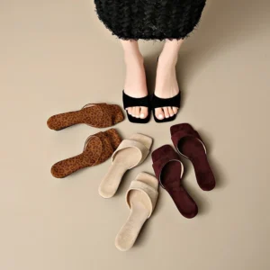 Suede Low Wedge Slide Sandals