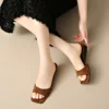 Suede Low Wedge Slide Sandals