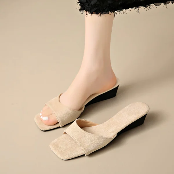 Suede Low Wedge Slide Sandals