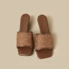 Linen Square Toe Flat Slide Sandals
