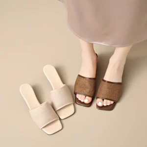 sg-11134201-823pa-moz2xs29fj7m8d Linen Square Toe Flat Slide Sandals