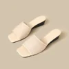 Linen Square Toe Flat Slide Sandals