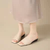 Linen Square Toe Flat Slide Sandals