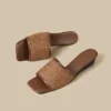 Linen Square Toe Flat Slide Sandals