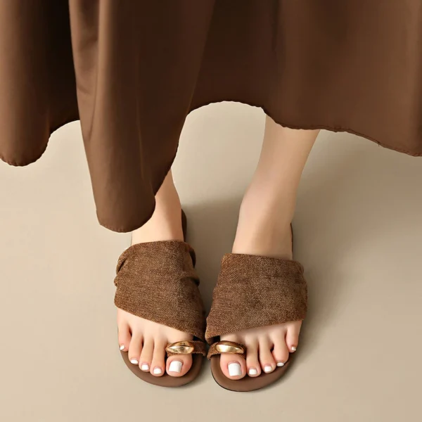 sg-11134201-825a2-mr8cqbtnysjme6 Linen Toe Ring Flat Slide Sandals