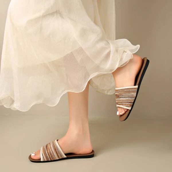 sg-11134201-825ab-ms5182w55zig38 Striped Woven Slide Sandals
