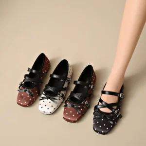 Polka Dot Double Strap Mary Jane Flats