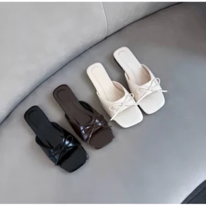 Square Toe Bow Slide Sandals